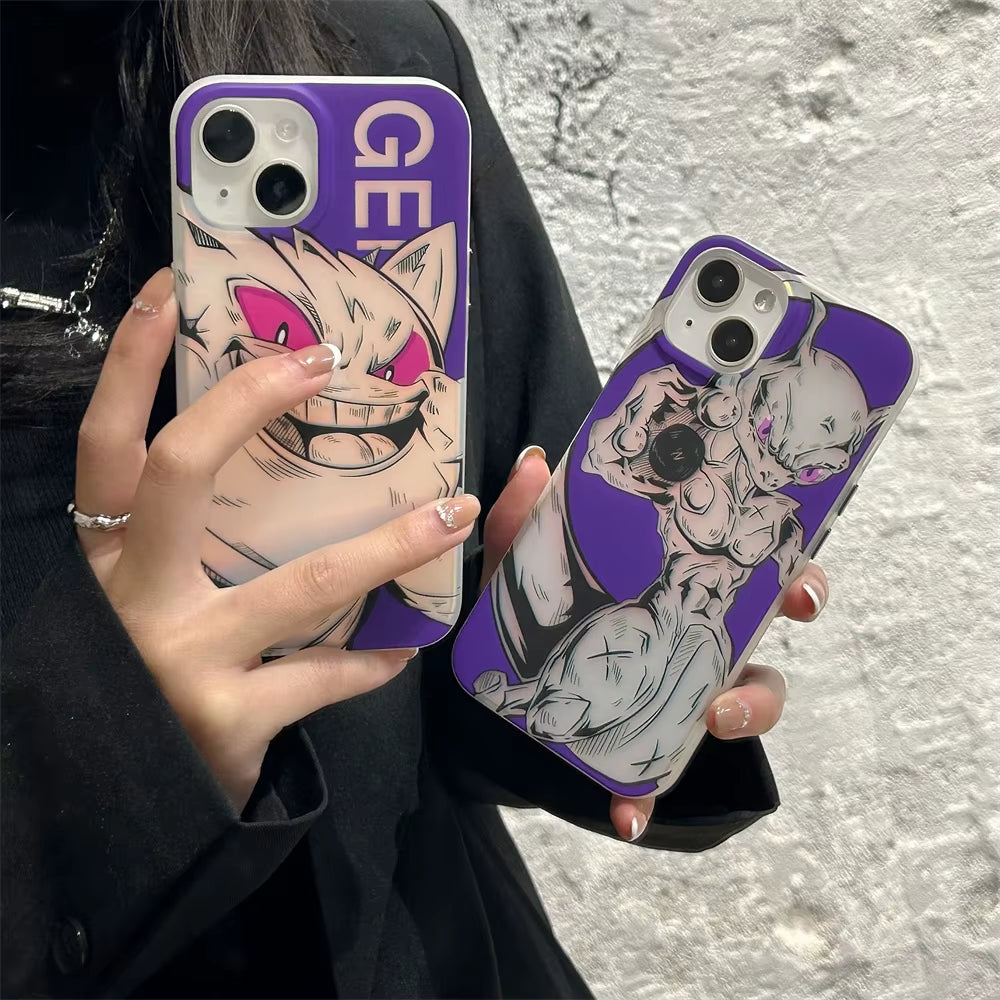 Cartoon Anime Pokemon Gengar Mewtwo Laser Phone Cases for Iphone 16 15 14 13 12 Pro Max Soft Cover