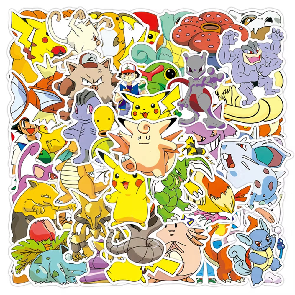 50/100Pcs Cute Cartoon Pokemon Anime Stickers Pikachu Decals Motorcycle Laptop Phone Case Car Waterproof Sticker Kid Classic Toy