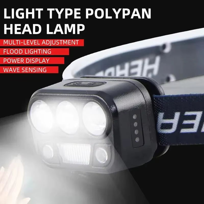 LED Headlamp Flashlight Rechargeable Induction Light Fishing Lamp Light Support White Light Ultra-Light Emergency Climbing Light