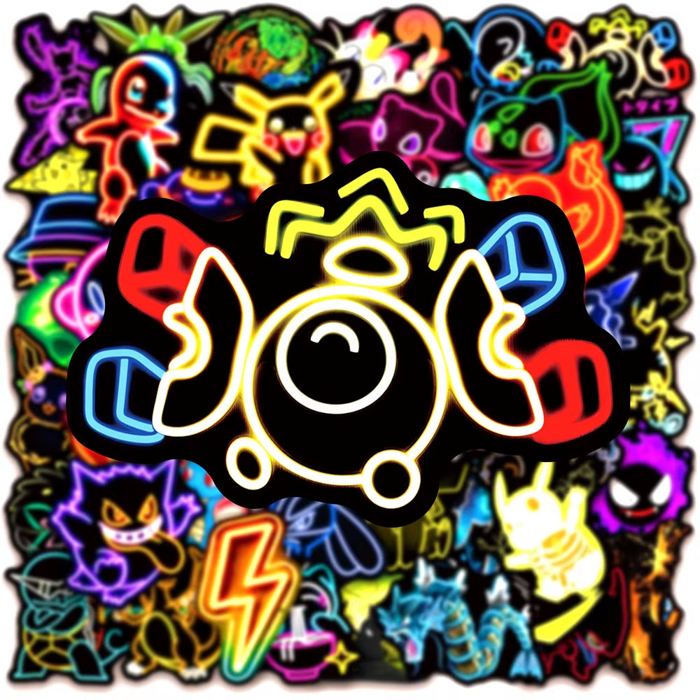 10/30/50Pcs Cool Anime Neon Pokemon Stickers Pikachu Cartoon Decals for Kids Toy Waterproof DIY Phone Skateboard Cute Sticker