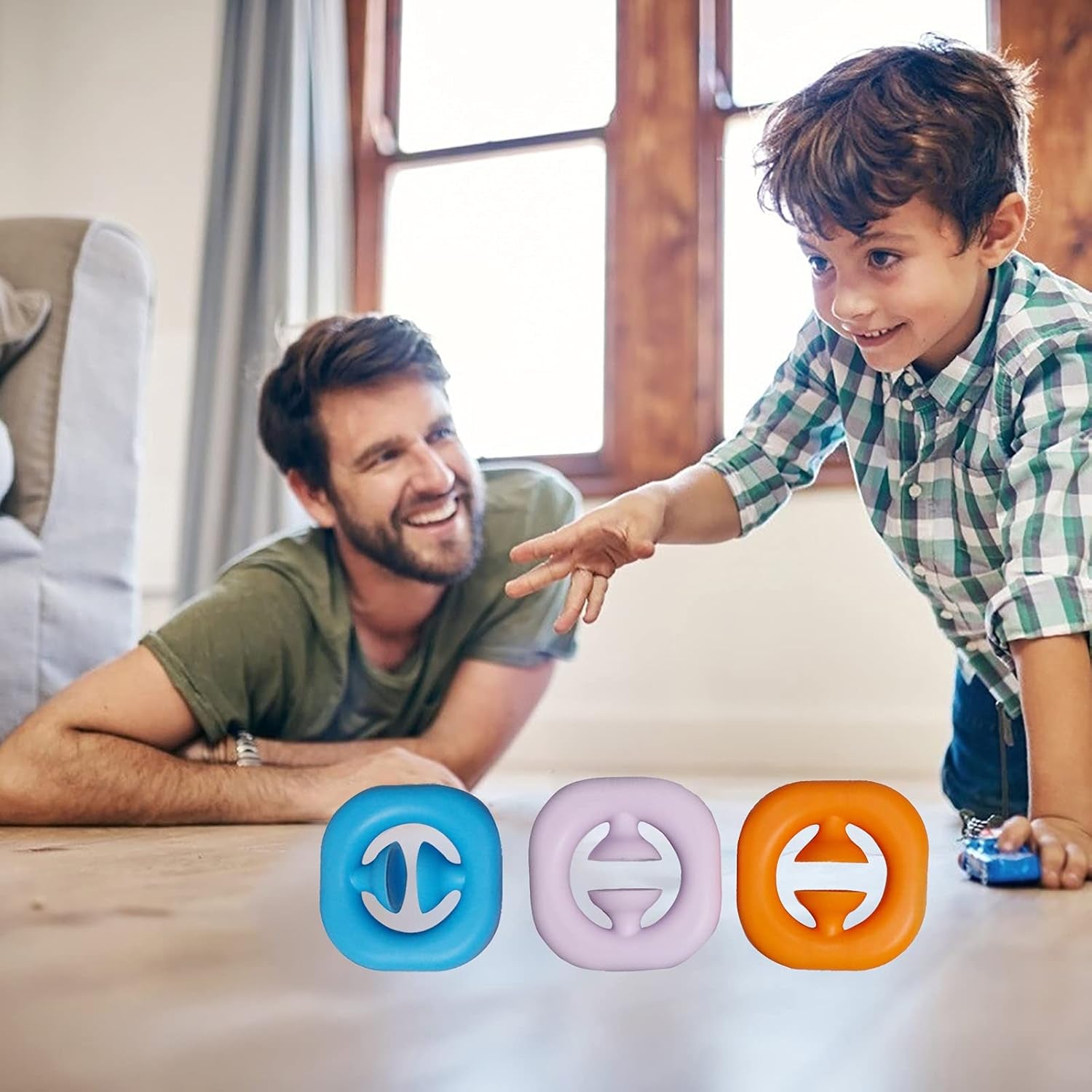 Fidget Toy, Finger Sensory Fidget Toy, 4 Pieces Fidget Pack Party Popper Noise Maker Grab and Snap Hand Toy Silicone Grip Ring Decompression Toys Exercise Arm Muscles Stress Relief (4P)