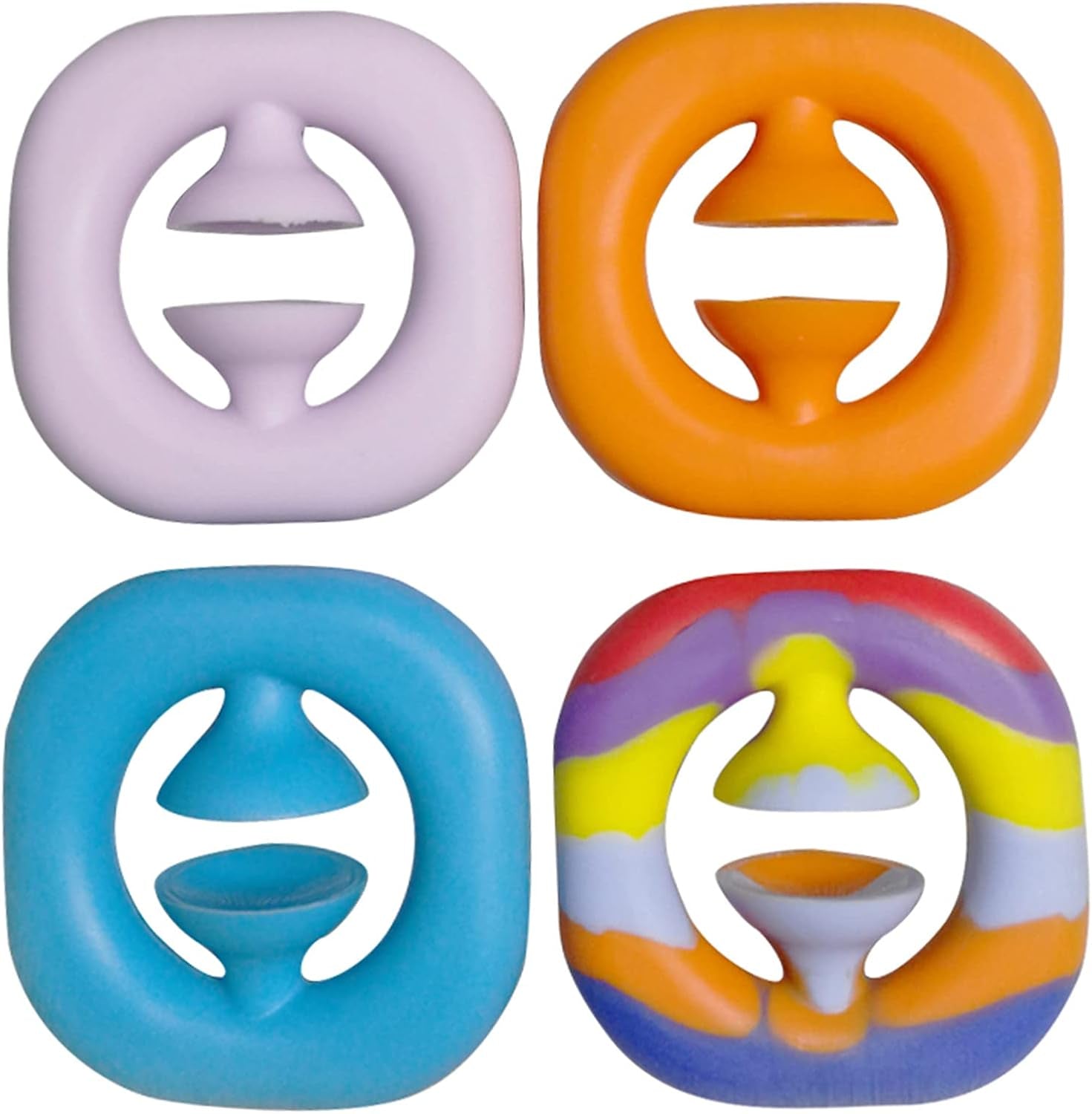 Fidget Toy, Finger Sensory Fidget Toy, 4 Pieces Fidget Pack Party Popper Noise Maker Grab and Snap Hand Toy Silicone Grip Ring Decompression Toys Exercise Arm Muscles Stress Relief (4P)