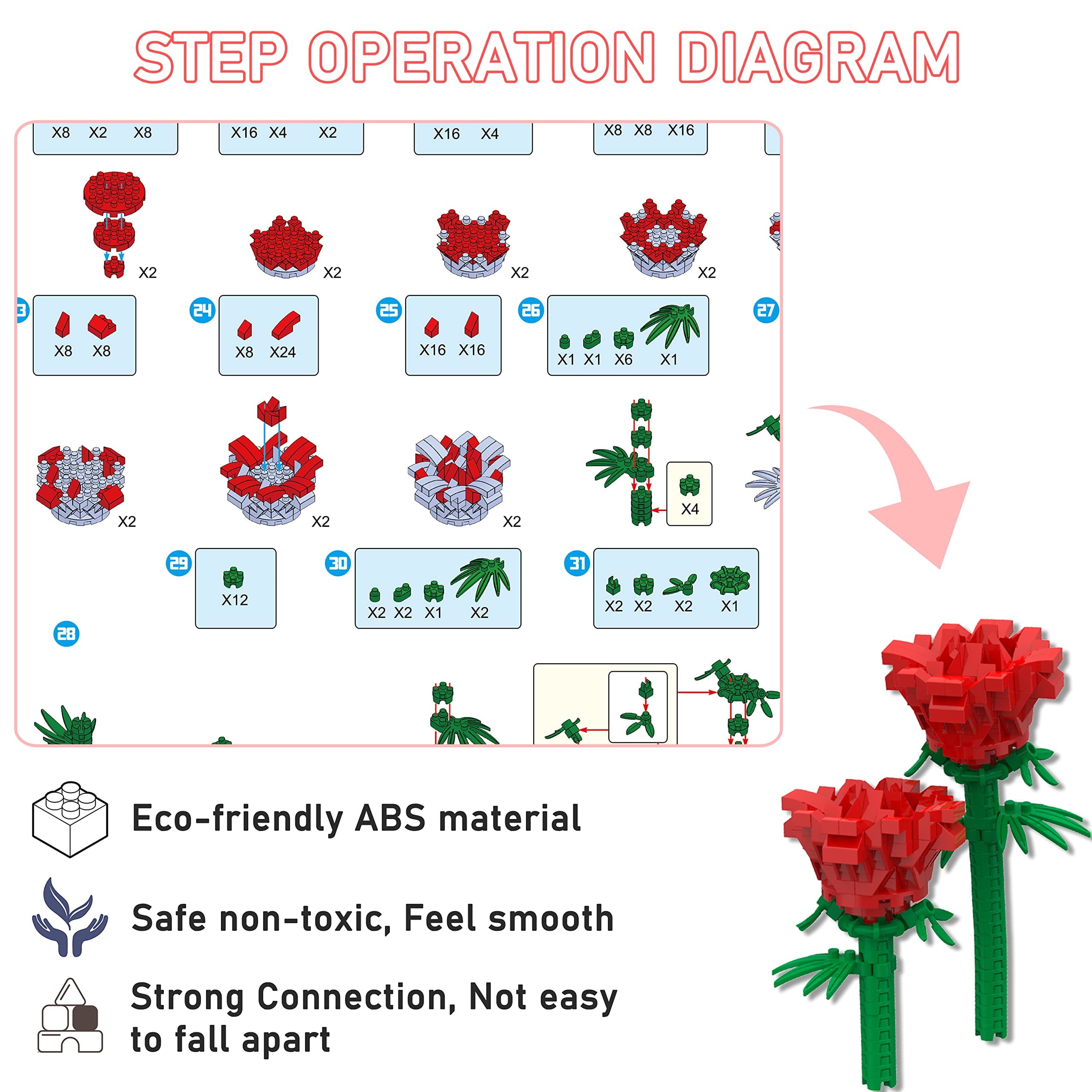 593 PCS Flower Rose Bouquet Building Kit DIY Flowers Toys Gift Bonsai Tree Sets with Cover Botanical Collection Building Blocks Bricks Mother'S Day Gift