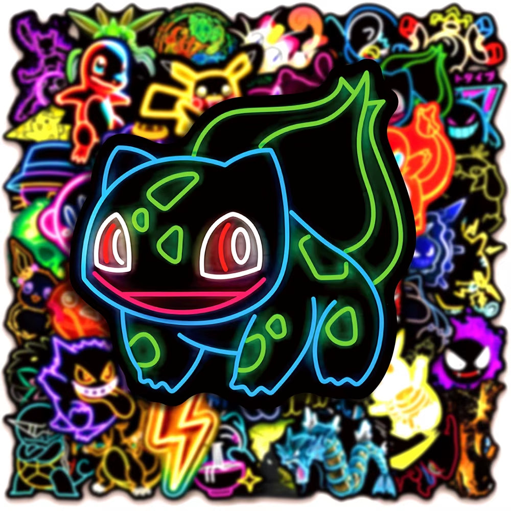 10/30/50Pcs Cool Anime Neon Pokemon Stickers Pikachu Cartoon Decals for Kids Toy Waterproof DIY Phone Skateboard Cute Sticker