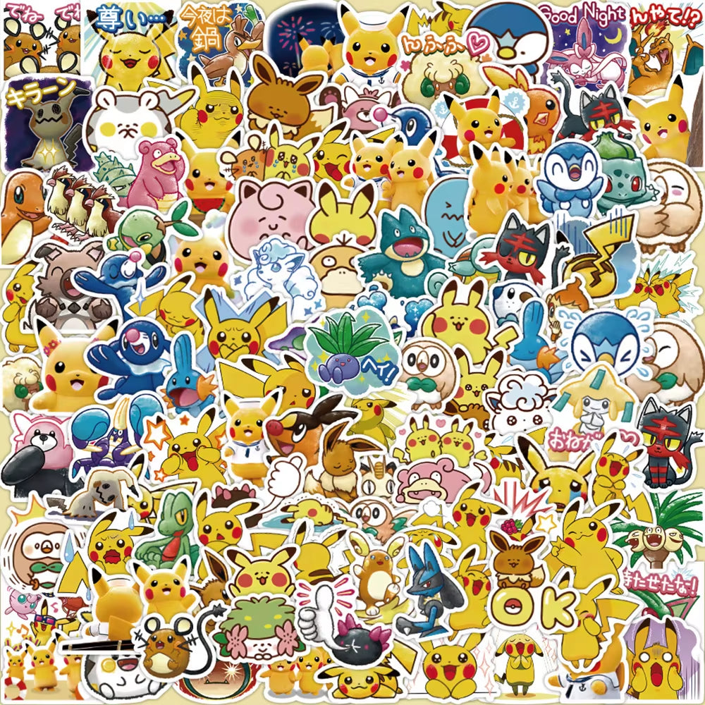 50/100Pcs Cute Cartoon Pokemon Anime Stickers Pikachu Decals Motorcycle Laptop Phone Case Car Waterproof Sticker Kid Classic Toy