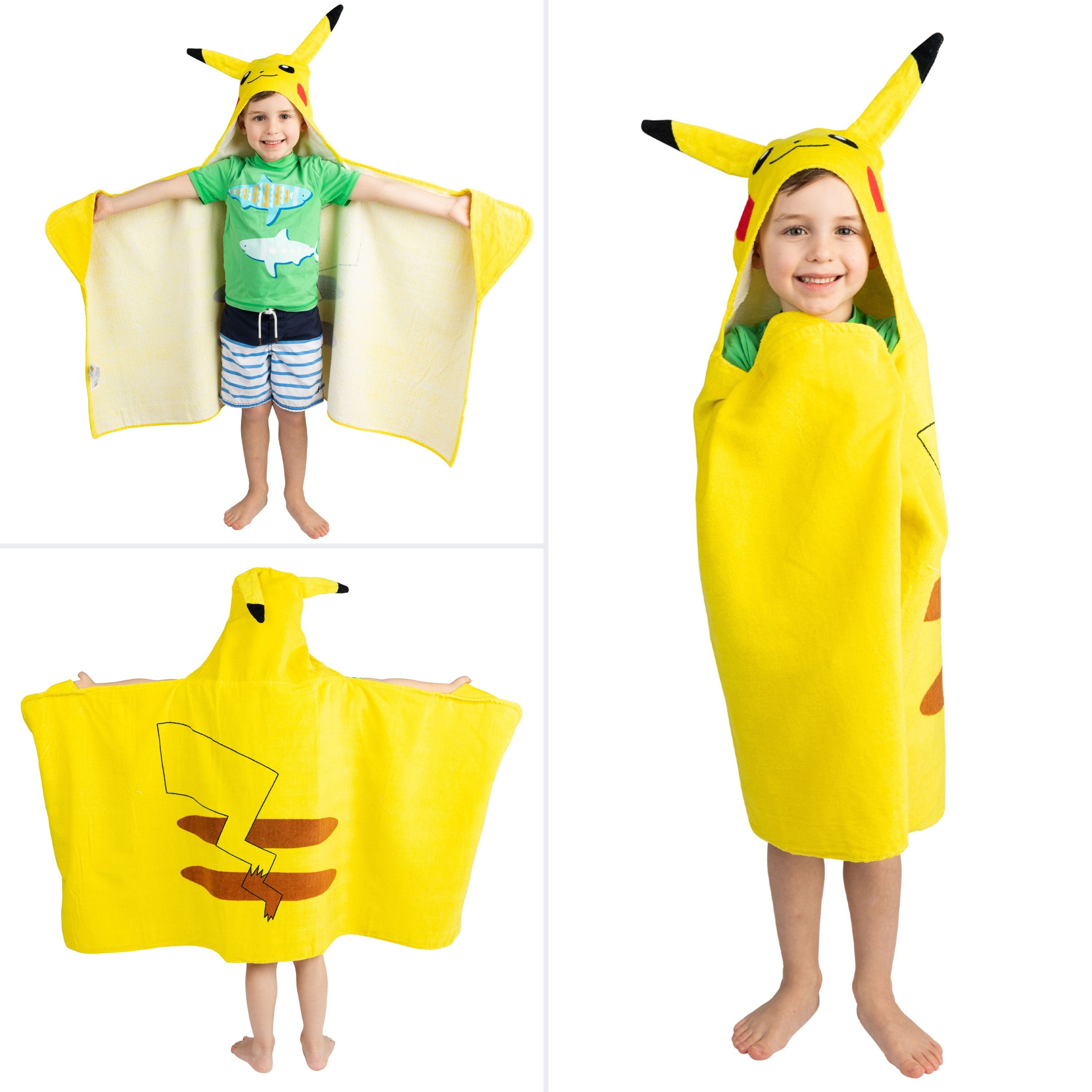 Kids Pikachu Bath Hooded Towel, Cotton, Yellow