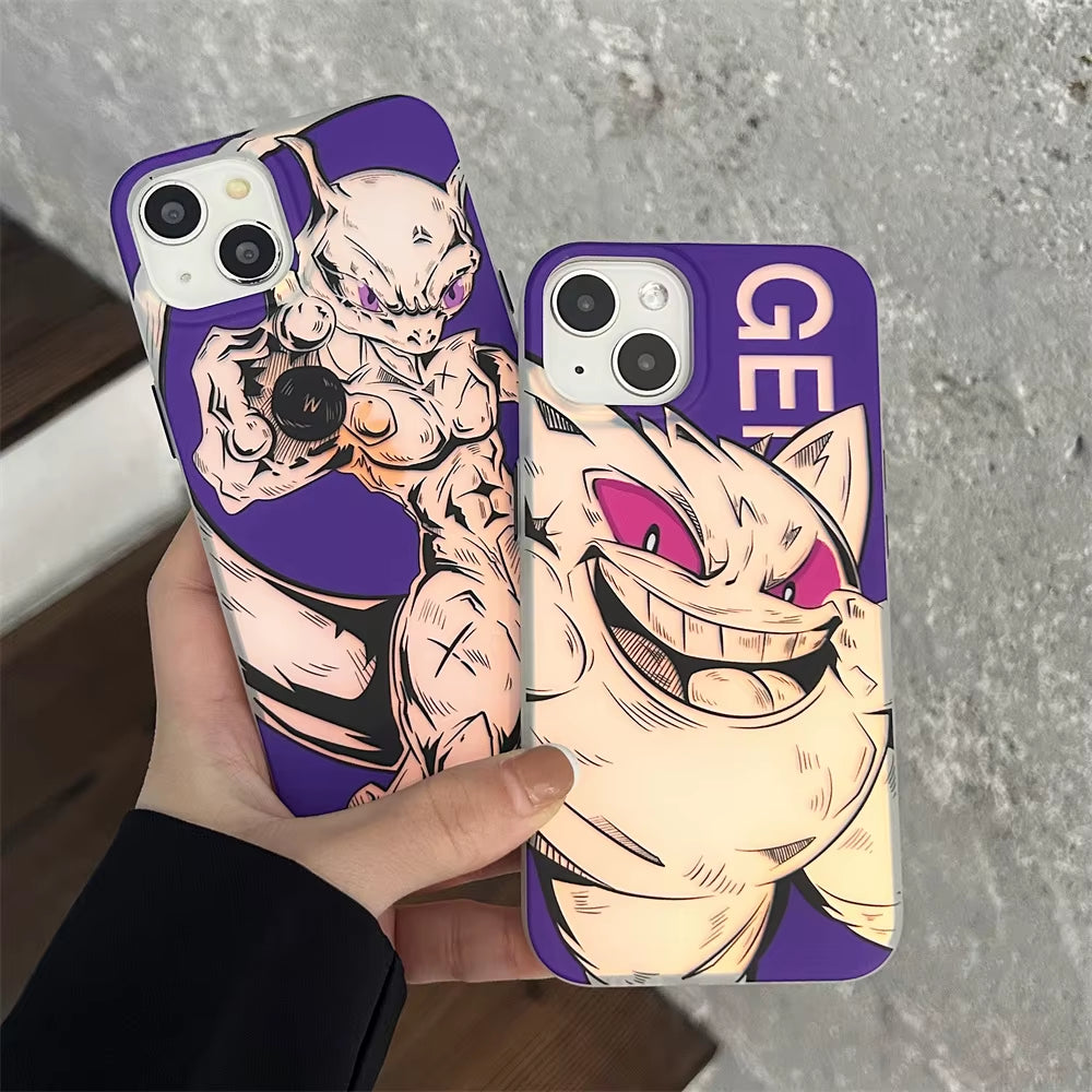 Cartoon Anime Pokemon Gengar Mewtwo Laser Phone Cases for Iphone 16 15 14 13 12 Pro Max Soft Cover