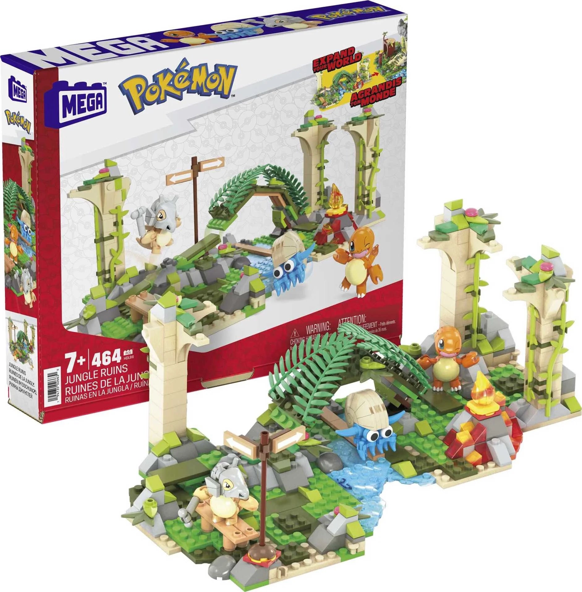 Pokemon Building Toy Kit, Jungle Ruins with 3 Action Figures (464 Pieces) for Kids