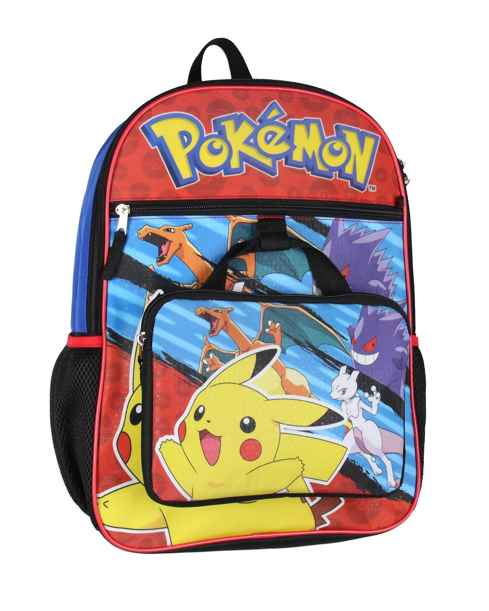 Pokemon 16" Backpack Set with Card Carrier, Pencil Case, Snack Bag, Stress Toy, Red, 5-Piece