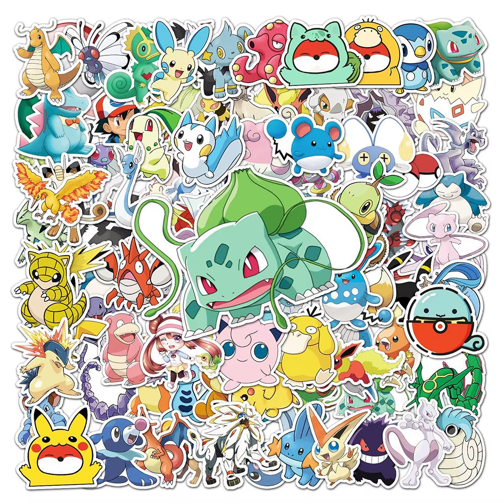 50/100Pcs Cute Cartoon Pokemon Anime Stickers Pikachu Decals Motorcycle Laptop Phone Case Car Waterproof Sticker Kid Classic Toy