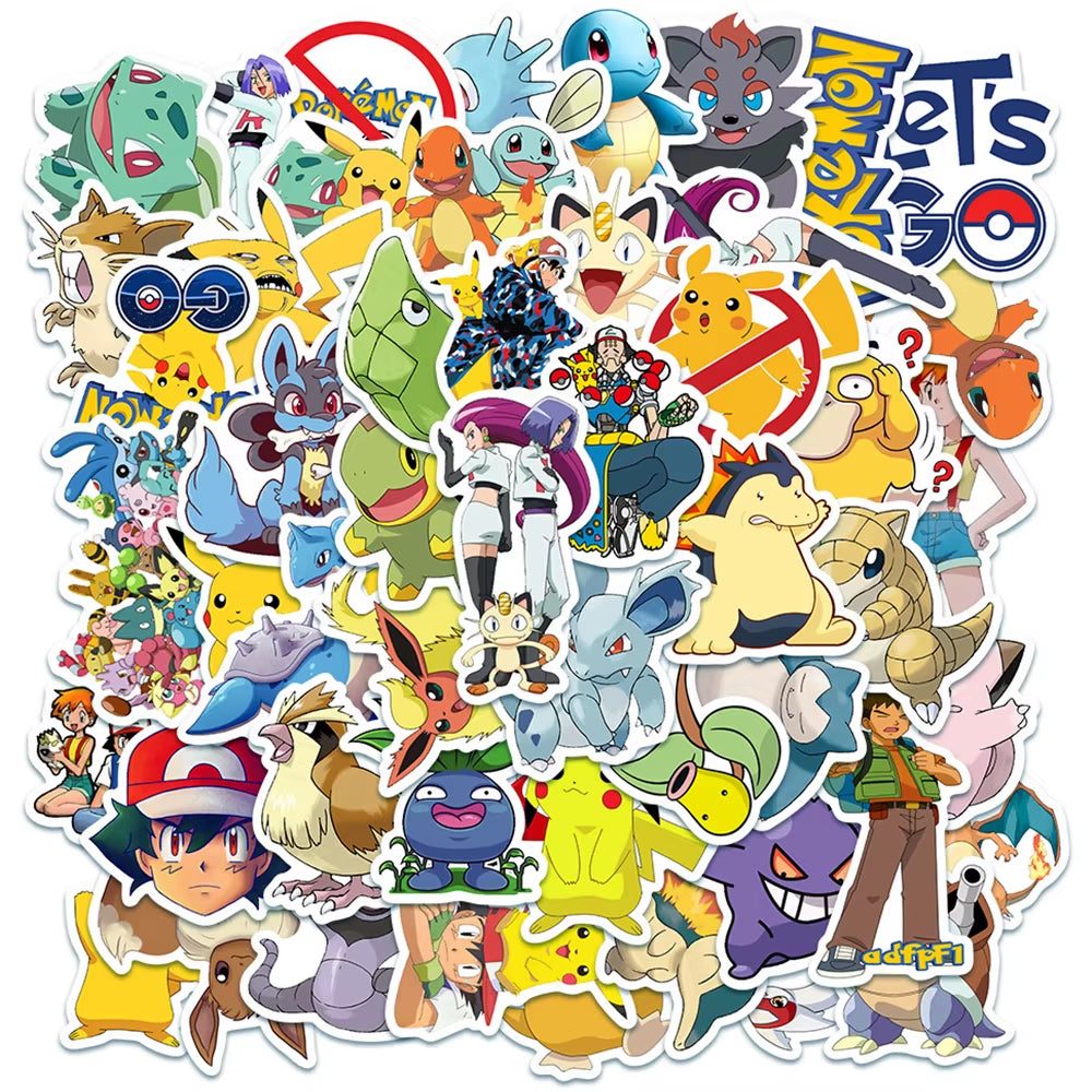 50/100Pcs Cute Cartoon Pokemon Anime Stickers Pikachu Decals Motorcycle Laptop Phone Case Car Waterproof Sticker Kid Classic Toy