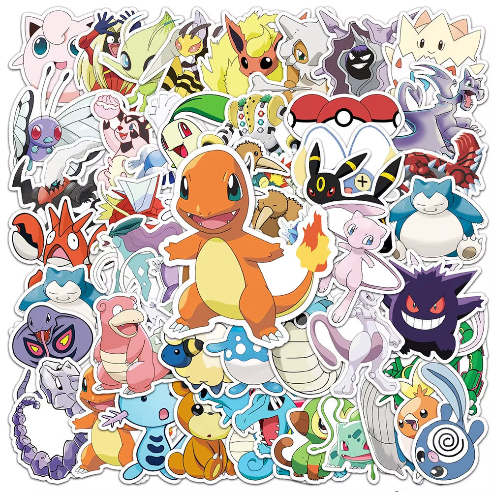 50/100Pcs Cute Cartoon Pokemon Anime Stickers Pikachu Decals Motorcycle Laptop Phone Case Car Waterproof Sticker Kid Classic Toy