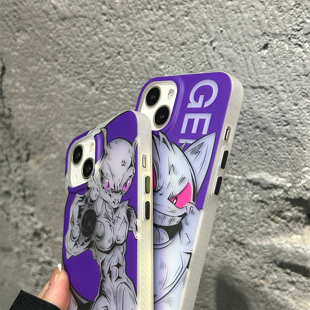 Cartoon Anime Pokemon Gengar Mewtwo Laser Phone Cases for Iphone 16 15 14 13 12 Pro Max Soft Cover