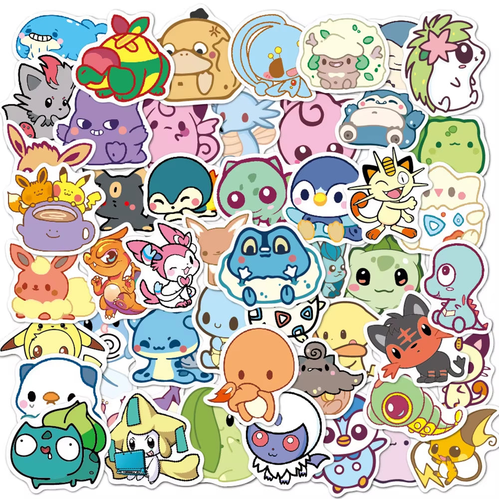 50/100Pcs Cute Cartoon Pokemon Anime Stickers Pikachu Decals Motorcycle Laptop Phone Case Car Waterproof Sticker Kid Classic Toy