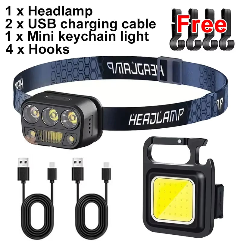 LED Headlamp Flashlight Rechargeable Induction Light Fishing Lamp Light Support White Light Ultra-Light Emergency Climbing Light