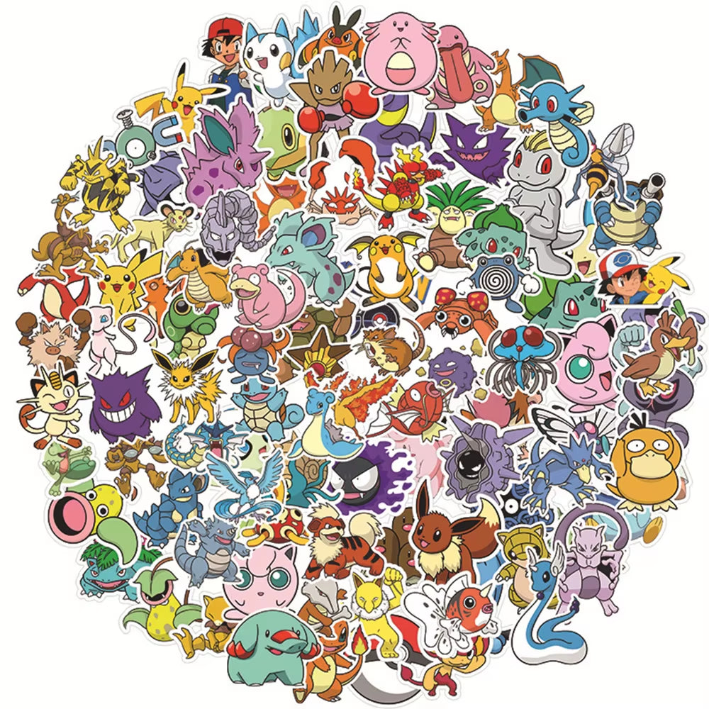 50/100Pcs Cute Cartoon Pokemon Anime Stickers Pikachu Decals Motorcycle Laptop Phone Case Car Waterproof Sticker Kid Classic Toy
