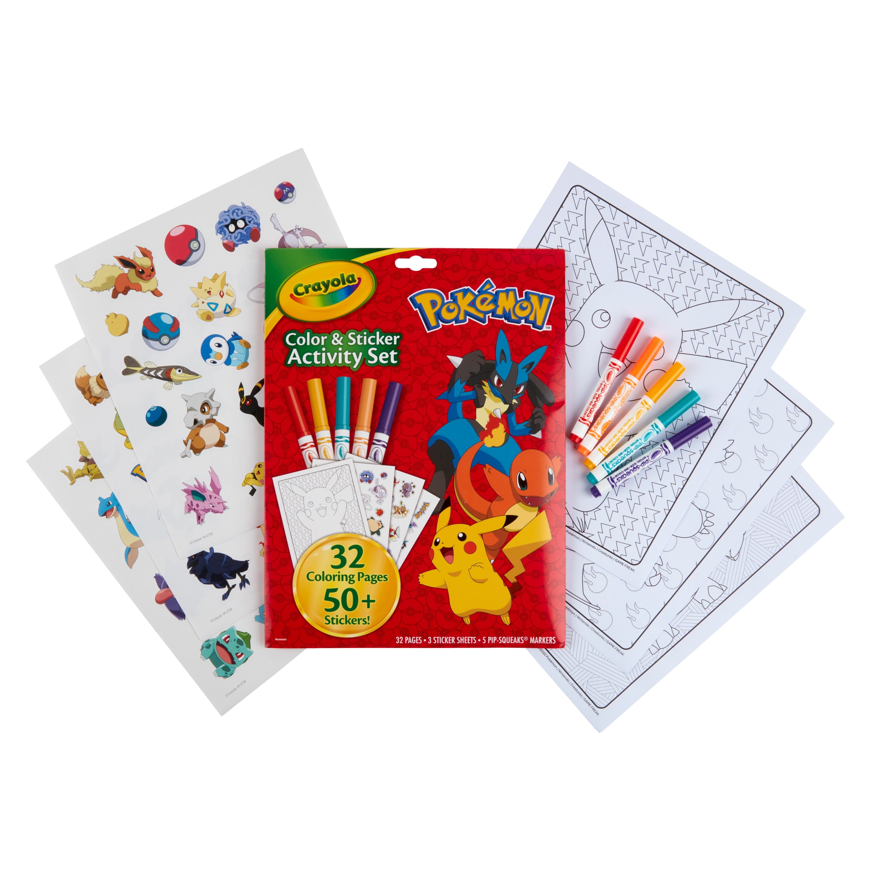 Pokemon Color and Sticker Activity Set with Markers, Pokemon Coloring Book, Kids Art Set, Pokemon Gift for Kids
