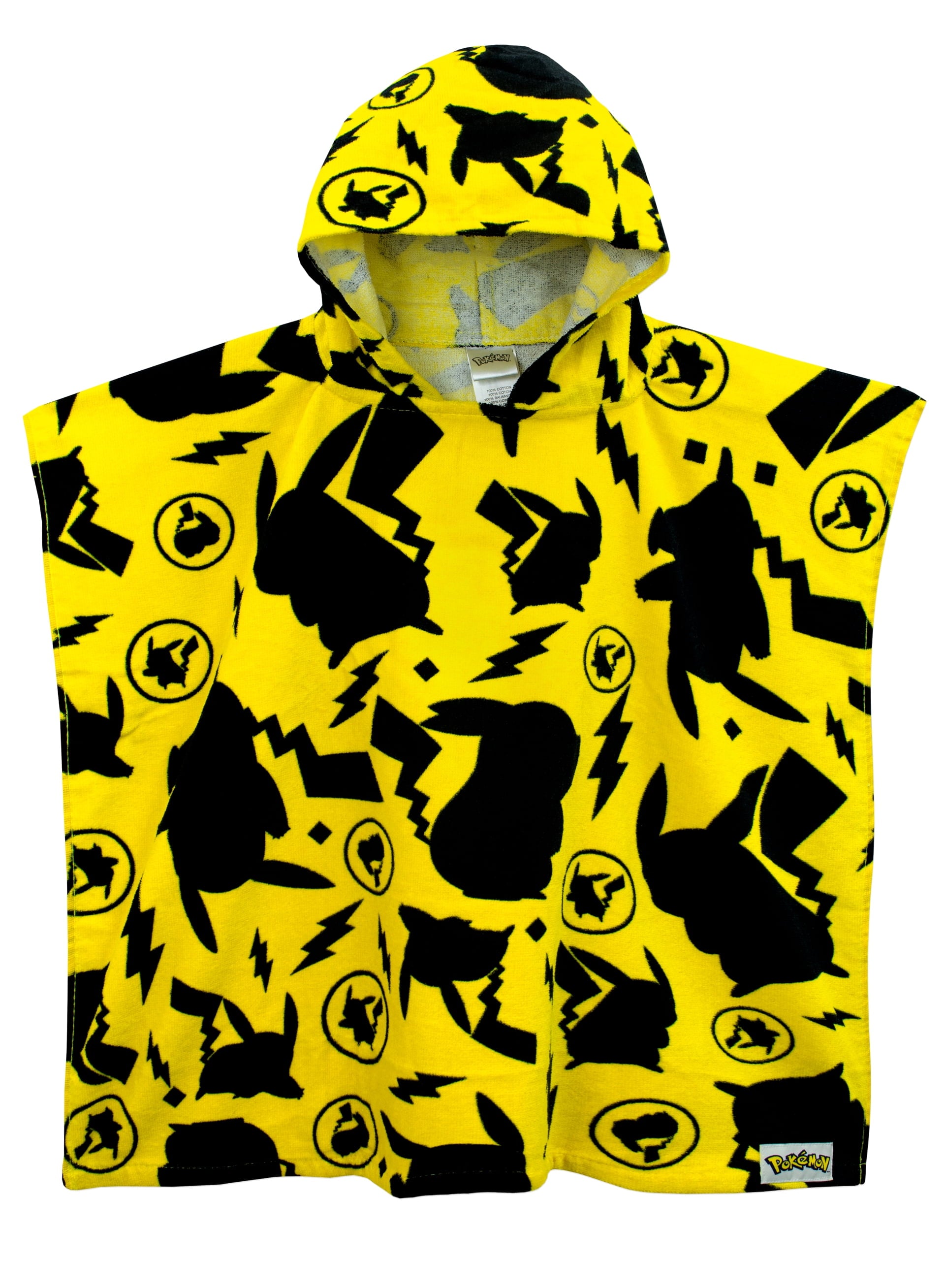 Kids Pikachu Hooded Poncho Towel Yellow One Size