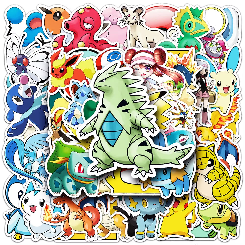 50/100Pcs Cute Cartoon Pokemon Anime Stickers Pikachu Decals Motorcycle Laptop Phone Case Car Waterproof Sticker Kid Classic Toy