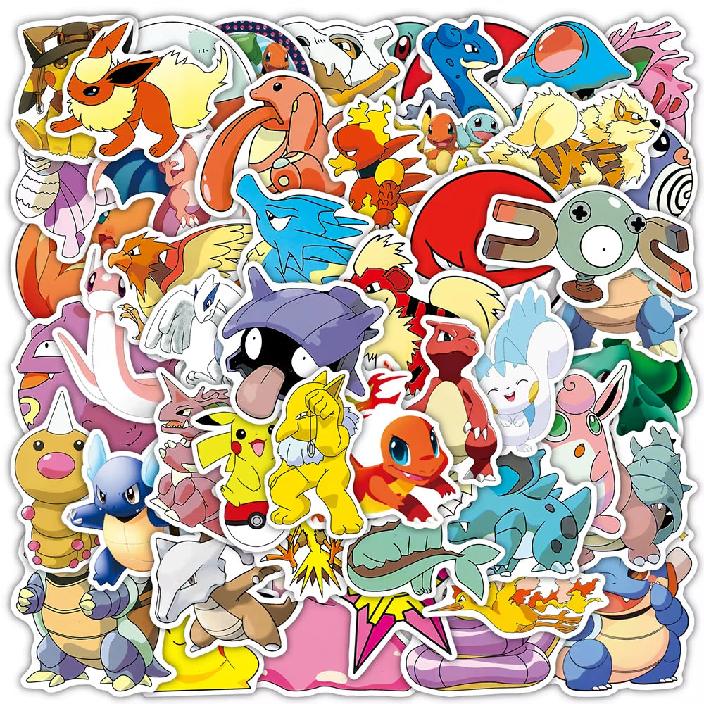 50/100Pcs Cute Cartoon Pokemon Anime Stickers Pikachu Decals Motorcycle Laptop Phone Case Car Waterproof Sticker Kid Classic Toy