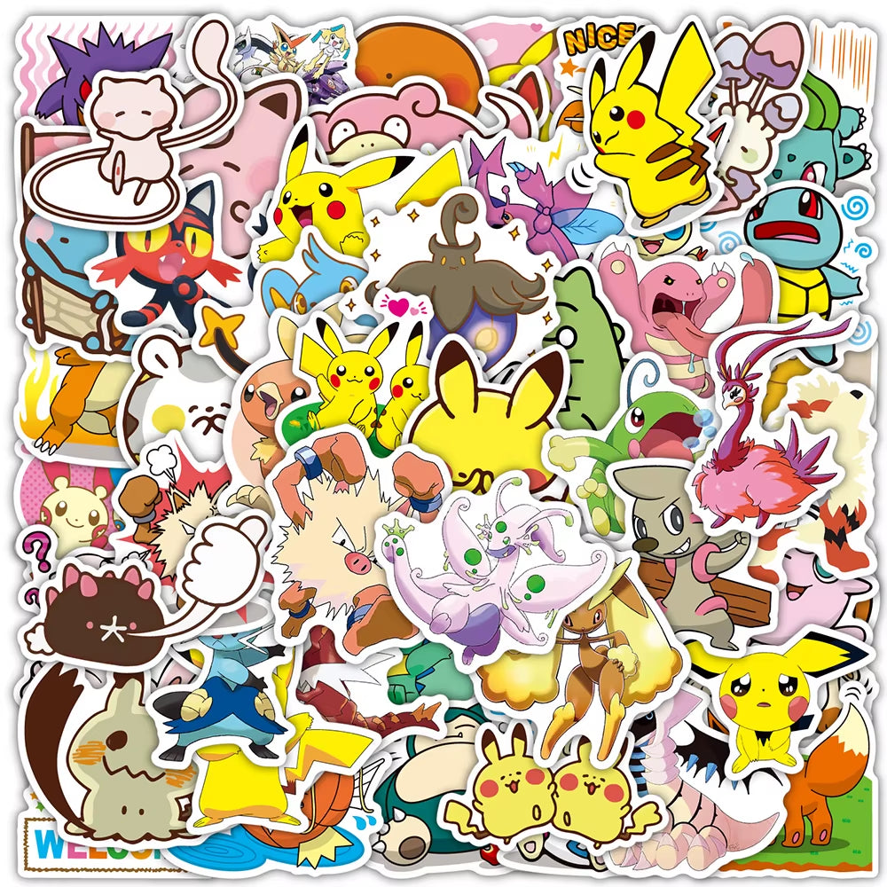 50/100Pcs Cute Cartoon Pokemon Anime Stickers Pikachu Decals Motorcycle Laptop Phone Case Car Waterproof Sticker Kid Classic Toy