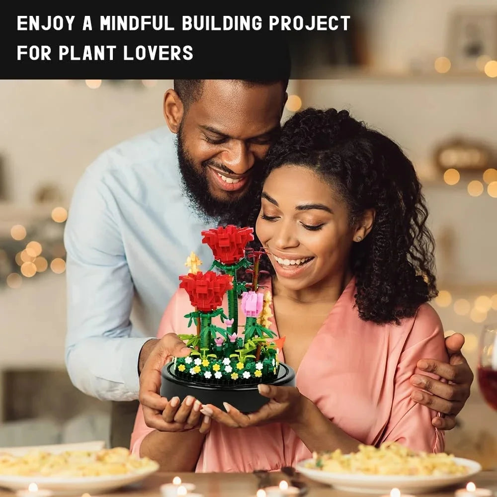 593 PCS Flower Rose Bouquet Building Kit DIY Flowers Toys Gift Bonsai Tree Sets with Cover Botanical Collection Building Blocks Bricks Mother'S Day Gift