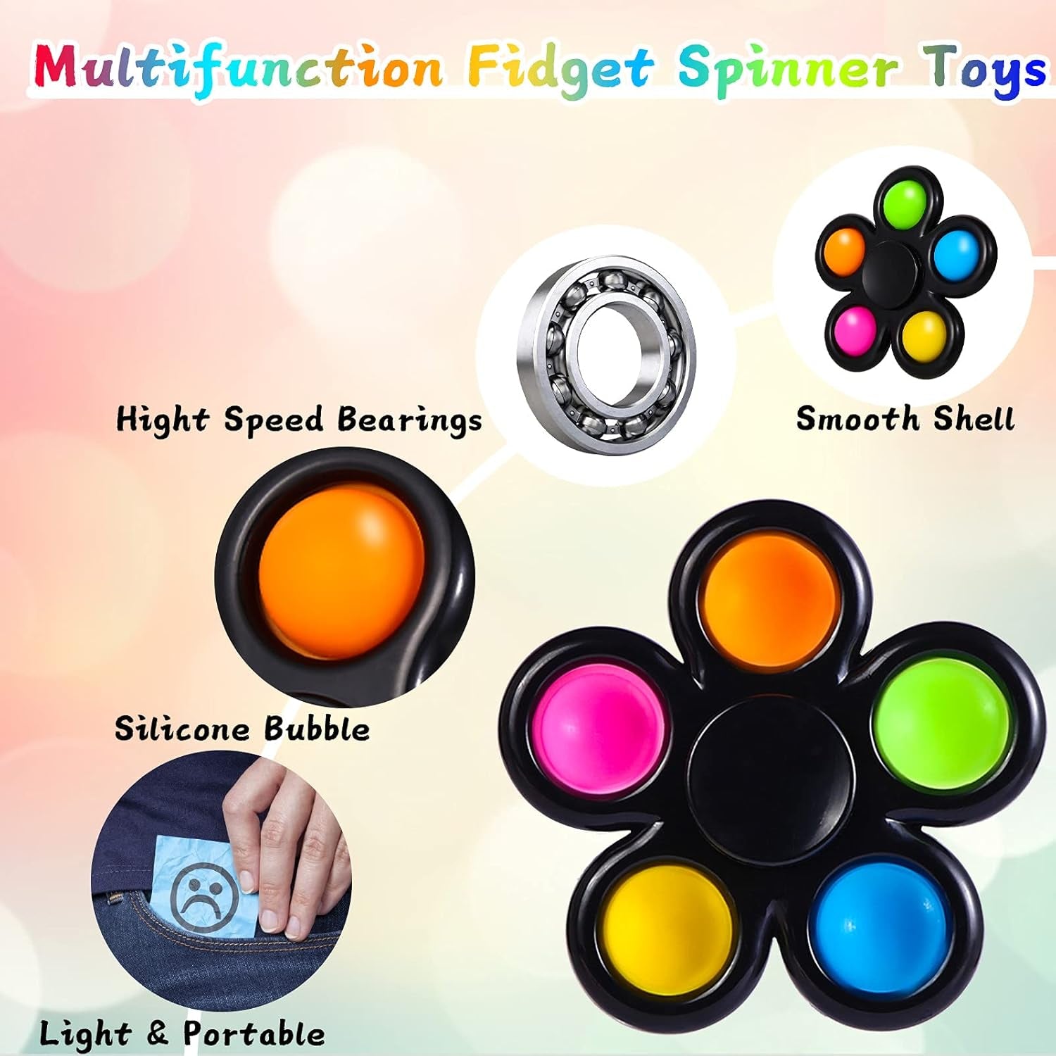 Fidget Spinner with Pop, Sensory Fidget Toys 6 Pack Goodie Bag Stuffers, Fidget Pack Bulk Anxiety Toys Stress Relief Reducer Birthday Return Gifts for Kids Party Favors