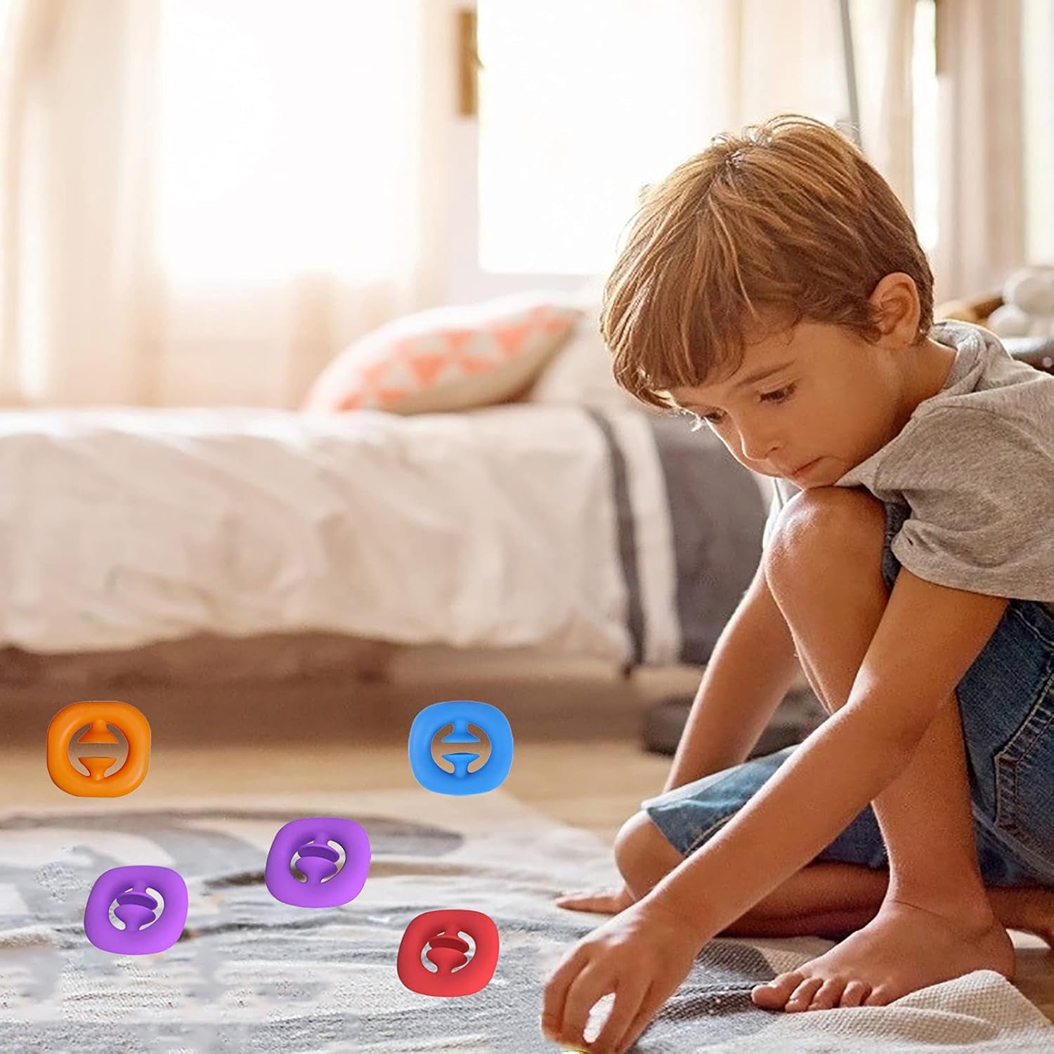 Fidget Toy, Finger Sensory Fidget Toy, 4 Pieces Fidget Pack Party Popper Noise Maker Grab and Snap Hand Toy Silicone Grip Ring Decompression Toys Exercise Arm Muscles Stress Relief (4P)