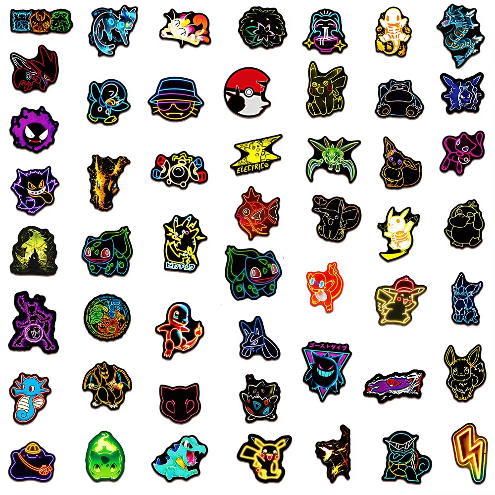 10/30/50Pcs Cool Anime Neon Pokemon Stickers Pikachu Cartoon Decals for Kids Toy Waterproof DIY Phone Skateboard Cute Sticker