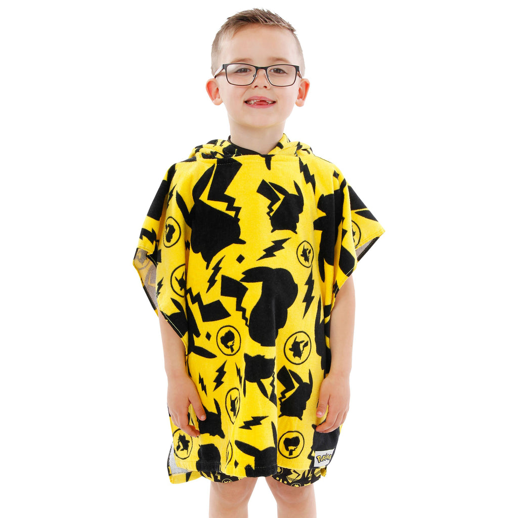 Kids Pikachu Hooded Poncho Towel Yellow One Size