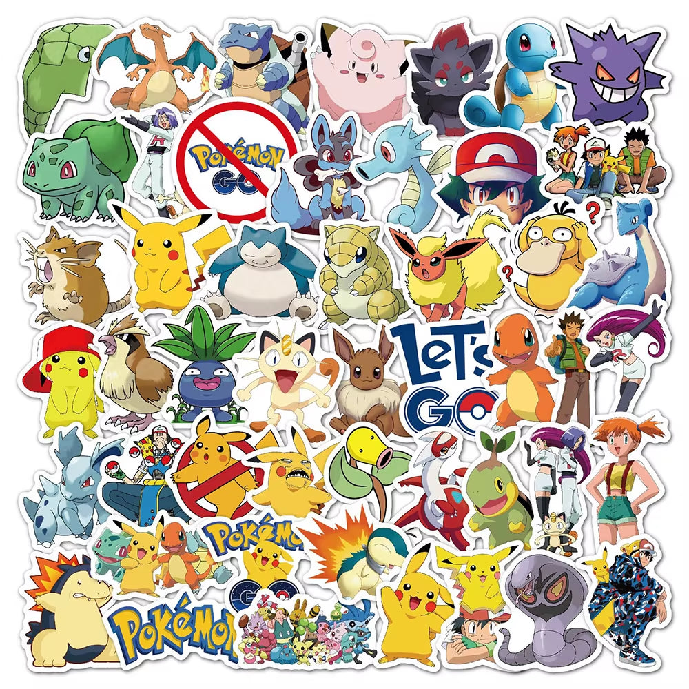 50/100Pcs Cute Cartoon Pokemon Anime Stickers Pikachu Decals Motorcycle Laptop Phone Case Car Waterproof Sticker Kid Classic Toy